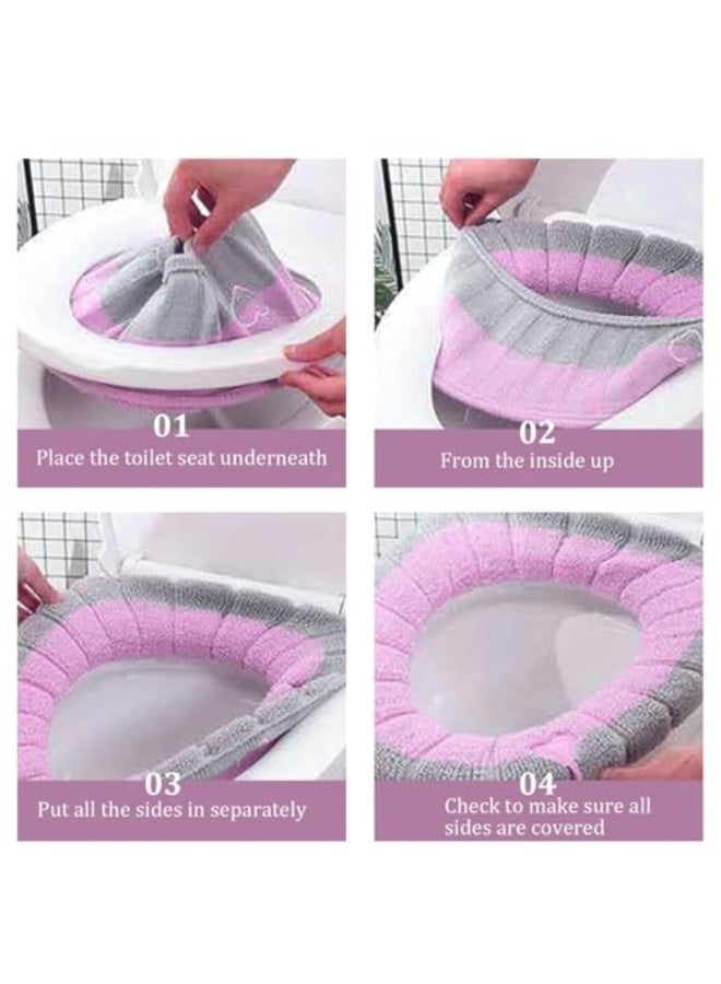 Bathroom Soft Thicker Warmer Stretchable Washable Toilet Seat Cover Pads, Toilet Seat Covers with Handle, Soft and Warm, Stretchable, Washable, Universal Size (Pink) - Image 4