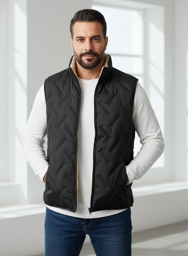 سترة شتوية رجالية دافئة ومبطنة سترة بدون أكمام للخارج مقاومة للبرد مبطنة بطانة فرائية ناعمة خفيفة الوزن مريحة للارتداء في فصل الشتاء - Image 4