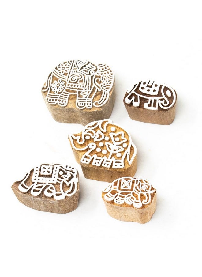 Hashcart Hashcart Wooden Stamp Block, Printing Stamp Design | Set of 5 | Block for Printing Saree Border | Dresses, Craft Card Making, Scrapbook, Clay Pottery  - Image 1