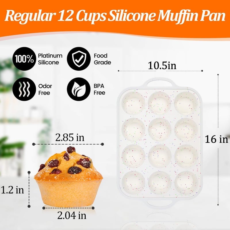 CAKETIME Silicone Muffin Pans for Baking, with Metal Reinforced Frame 2.8 Inch Regular Size Silicone Molds Nonstick 12 Cups for Baking Homemade Muffins, Cupcakes, Egg Bites 2 Pack Dishwasher Safe BPA Free - Image 3