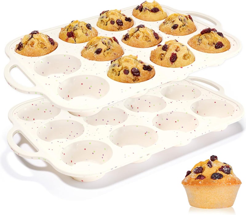 CAKETIME Silicone Muffin Pans for Baking, with Metal Reinforced Frame 2.8 Inch Regular Size Silicone Molds Nonstick 12 Cups for Baking Homemade Muffins, Cupcakes, Egg Bites 2 Pack Dishwasher Safe BPA Free - Image 1