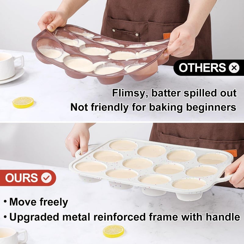 CAKETIME Silicone Muffin Pans for Baking, with Metal Reinforced Frame 2.8 Inch Regular Size Silicone Molds Nonstick 12 Cups for Baking Homemade Muffins, Cupcakes, Egg Bites 2 Pack Dishwasher Safe BPA Free - Image 2