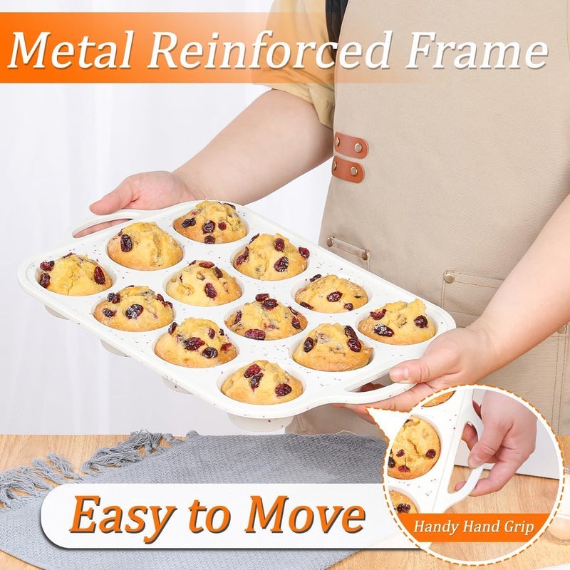 CAKETIME Silicone Muffin Pans for Baking, with Metal Reinforced Frame 2.8 Inch Regular Size Silicone Molds Nonstick 12 Cups for Baking Homemade Muffins, Cupcakes, Egg Bites 2 Pack Dishwasher Safe BPA Free - Image 4
