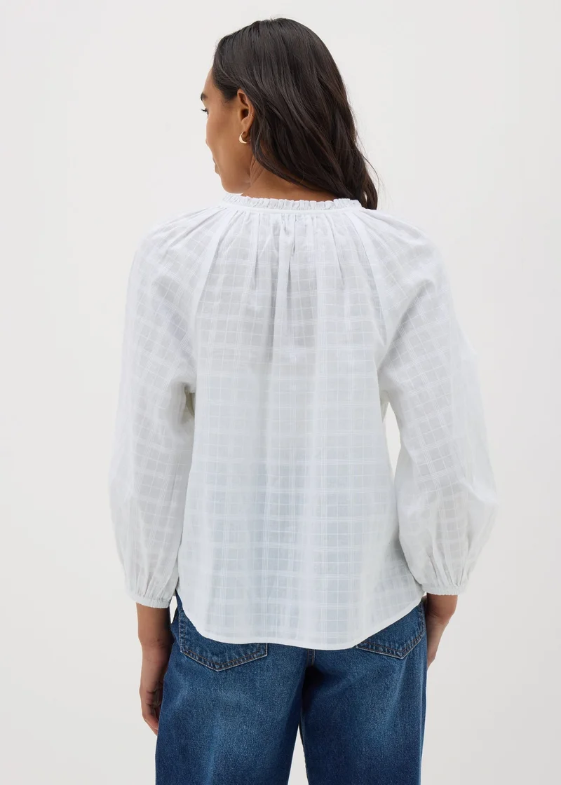 Matalan White Textured Tie Neck Blouse