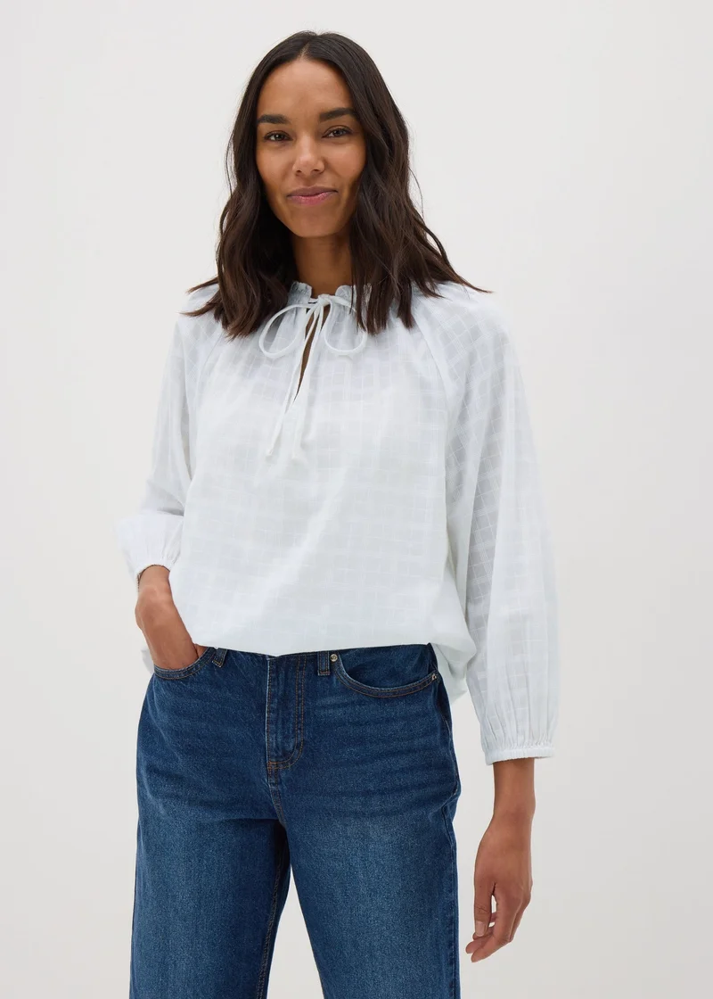 Matalan White Textured Tie Neck Blouse