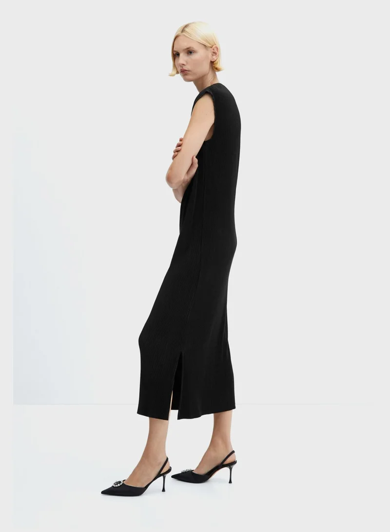 MANGO Sleeveless Ribbed Midi Dress