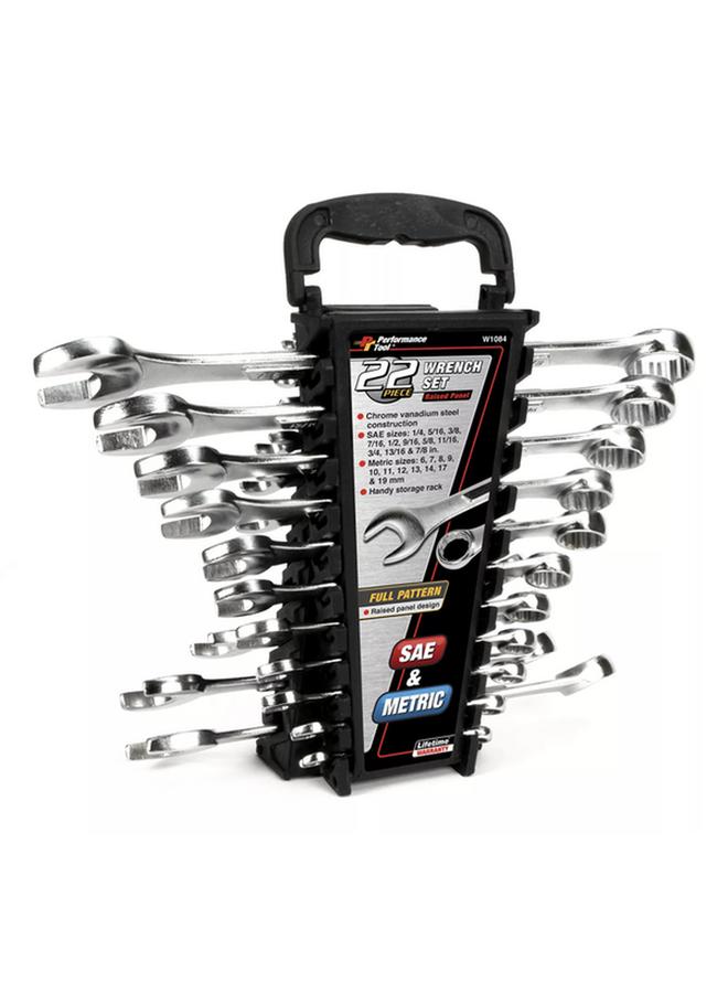 Performance Tool 22-Piece 12-Point Metric and SAE Combination Wrench Set Silver W1084 - Image 2