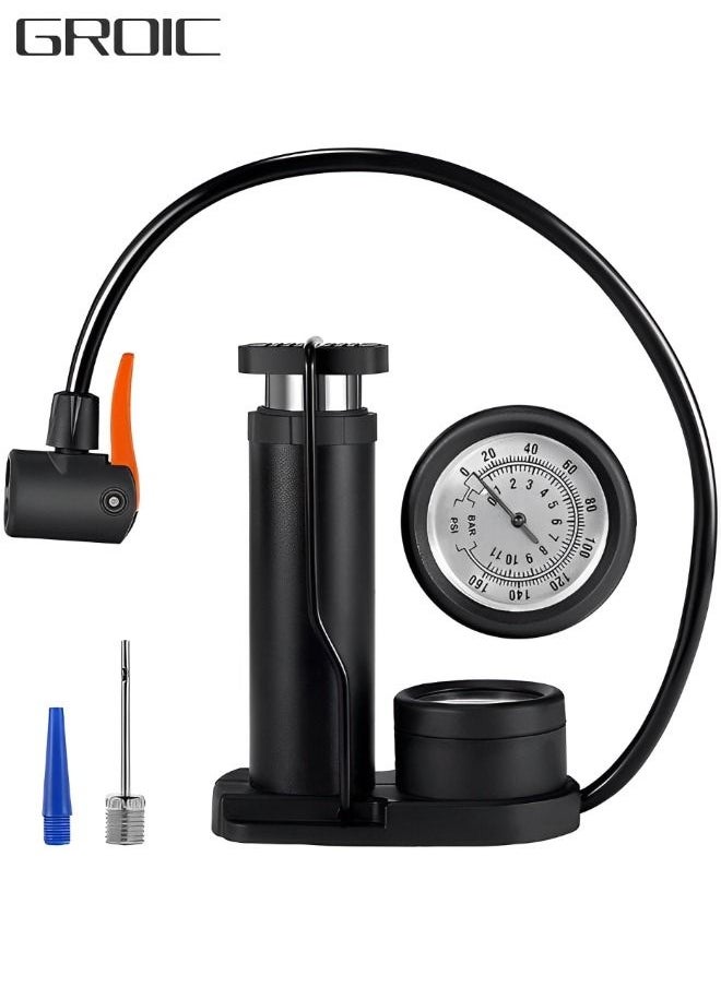 GROIC Bike Pump with Gauge Foot Pump - Portable Bicycle Tire Pump - 160 PSI Bike Air Pump，Multi-function Air Pump for Basketball/Football/Motorcycles/Car  - Image 1
