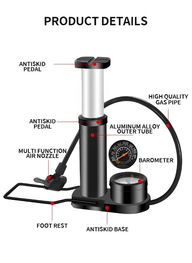 GROIC Bike Pump with Gauge Foot Pump - Portable Bicycle Tire Pump - 160 PSI Bike Air Pump，Multi-function Air Pump for Basketball/Football/Motorcycles/Car  - Image 2
