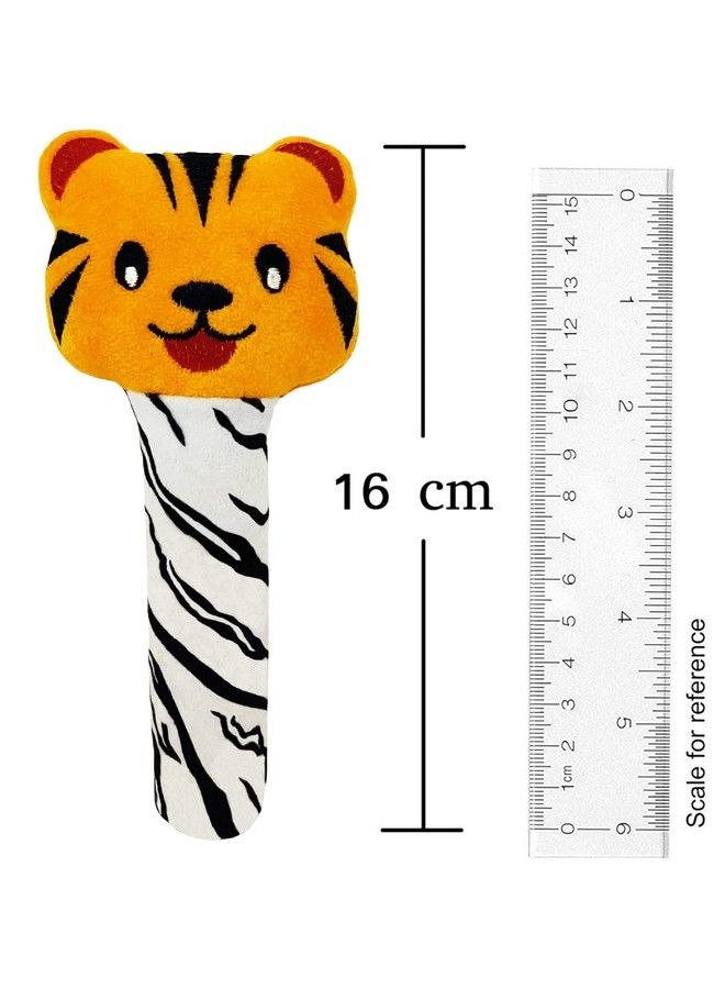Pikipo Tiger Face Rattle Soft Toy With Squeeze Handle For Squeaky Sound (Orange) - Image 3