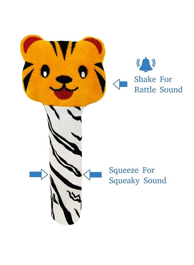 Pikipo Tiger Face Rattle Soft Toy With Squeeze Handle For Squeaky Sound (Orange) - Image 4