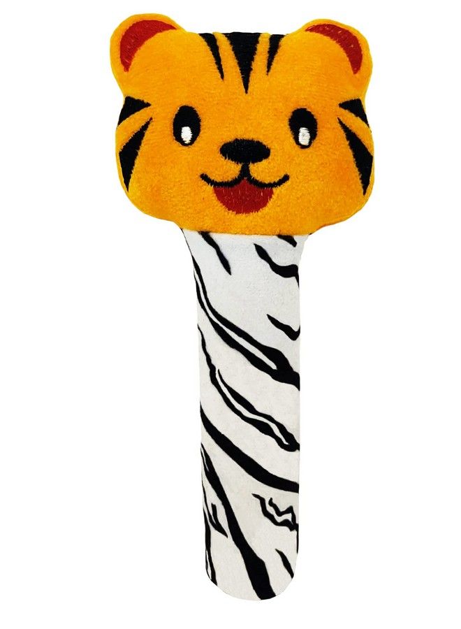 Pikipo Tiger Face Rattle Soft Toy With Squeeze Handle For Squeaky Sound (Orange) - Image 1