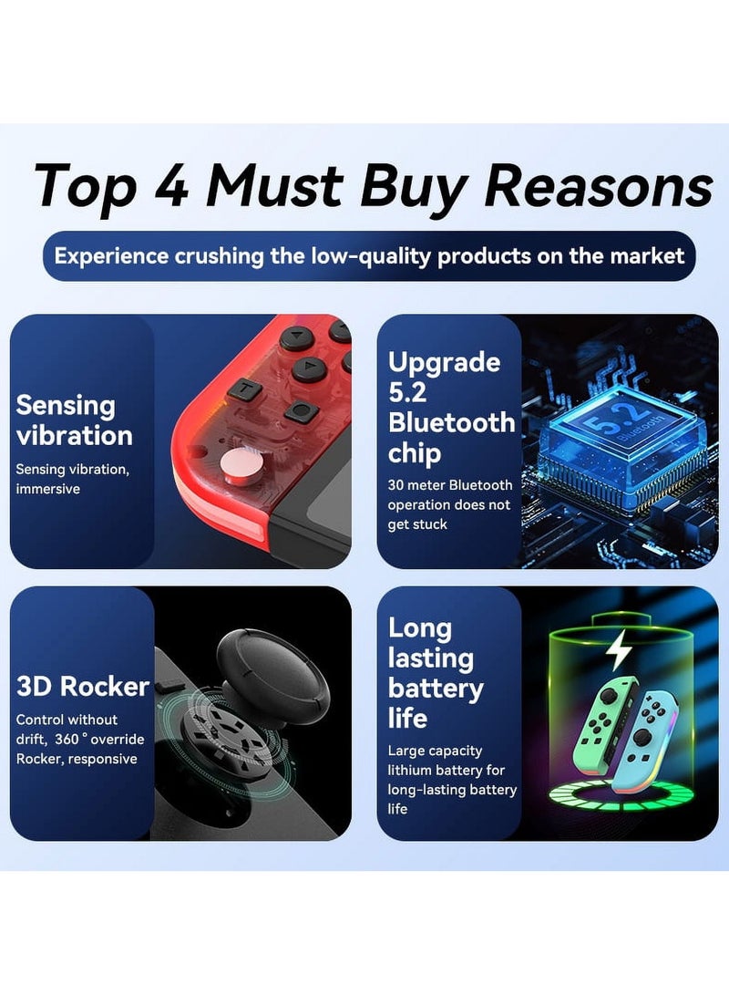 Wireless Controller for Nintendo Switch, L/R Controllers Replacement Compatible with Nintendo Switch/Lite/OLED, Joystick with Wake-up/Screenshot/Dual Vibration/Motion Control Function