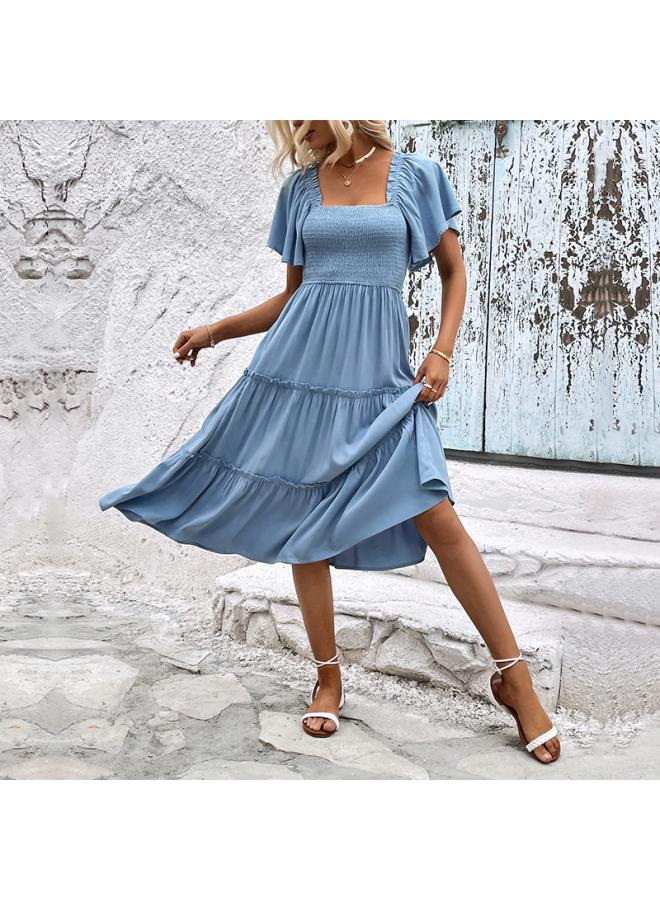 Skirt Summer New European And American Women's Sweep Lotus Leaf Sleeve Dress 
