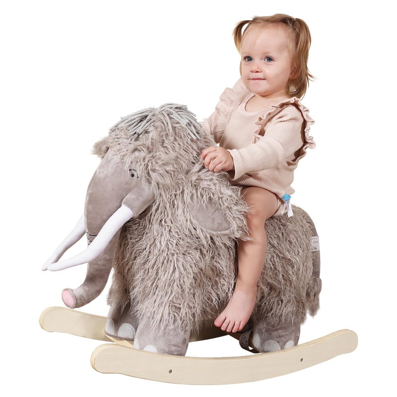 labebe Plush Rocking Horse Mammoth Rocker Stuffed Rocker Toy for Child 13 Year Old Kid Ride On Toy Wooden Rocking Animal for InfantToddler GirlBoy Nursery Birthday Gift - Image 3