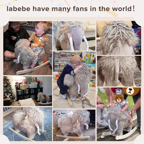 labebe Plush Rocking Horse Mammoth Rocker Stuffed Rocker Toy for Child 13 Year Old Kid Ride On Toy Wooden Rocking Animal for InfantToddler GirlBoy Nursery Birthday Gift - Image 5