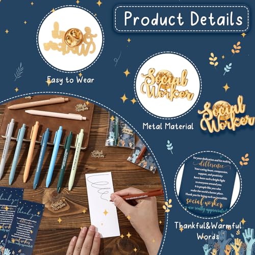 Kenning 20 Sets Social Worker Appreciation Gifts Inspirational Ballpoint Pens Social Worker Lapel Pins with Bookmarks for Office Team Coworkers School Supplies - Image 3