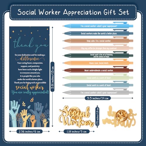 Kenning 20 Sets Social Worker Appreciation Gifts Inspirational Ballpoint Pens Social Worker Lapel Pins with Bookmarks for Office Team Coworkers School Supplies - Image 2