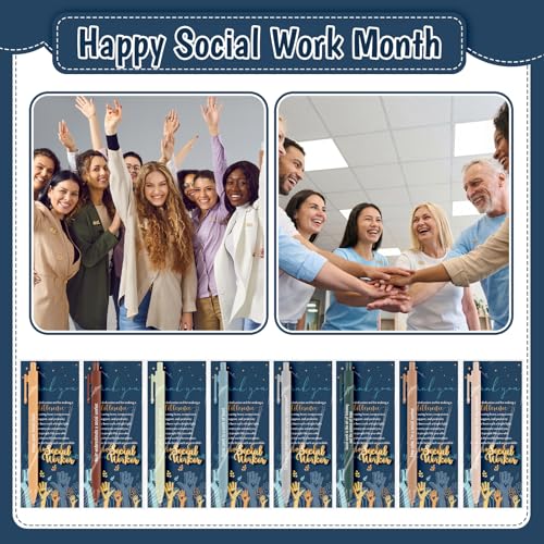 Kenning 20 Sets Social Worker Appreciation Gifts Inspirational Ballpoint Pens Social Worker Lapel Pins with Bookmarks for Office Team Coworkers School Supplies - Image 4