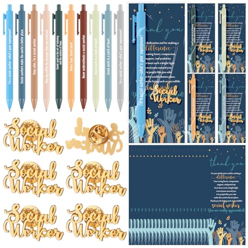 Kenning 20 Sets Social Worker Appreciation Gifts Inspirational Ballpoint Pens Social Worker Lapel Pins with Bookmarks for Office Team Coworkers School Supplies - Image 1