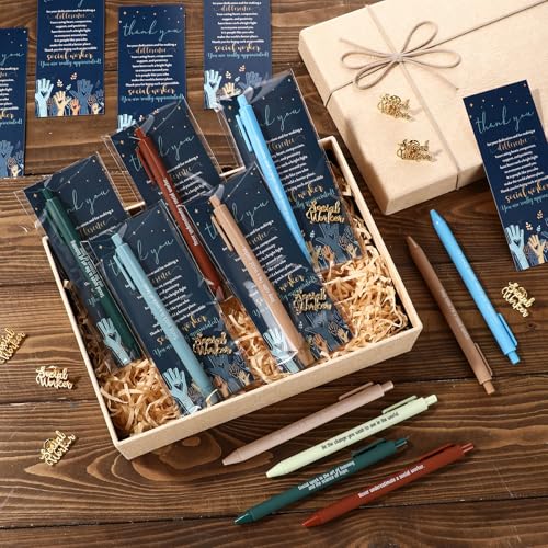 Kenning 20 Sets Social Worker Appreciation Gifts Inspirational Ballpoint Pens Social Worker Lapel Pins with Bookmarks for Office Team Coworkers School Supplies - Image 5