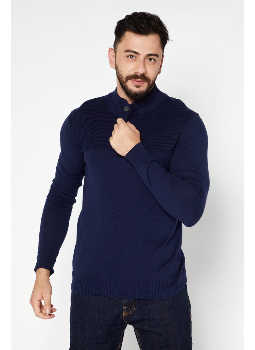 Club Room - Men Mock Neck Textured Long Sleeve Sweaters, Navy Blue - Image 1