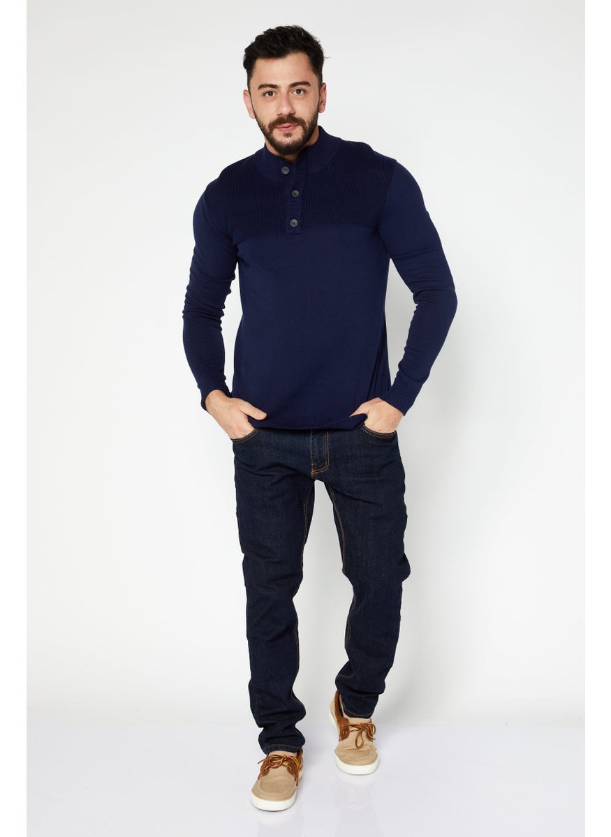 Club Room - Men Mock Neck Textured Long Sleeve Sweaters, Navy Blue - Image 1