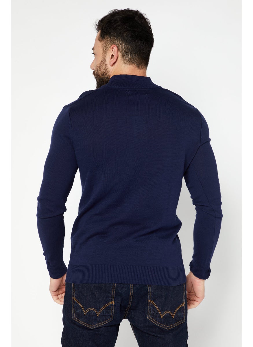 Club Room - Men Mock Neck Textured Long Sleeve Sweaters, Navy Blue - Image 1