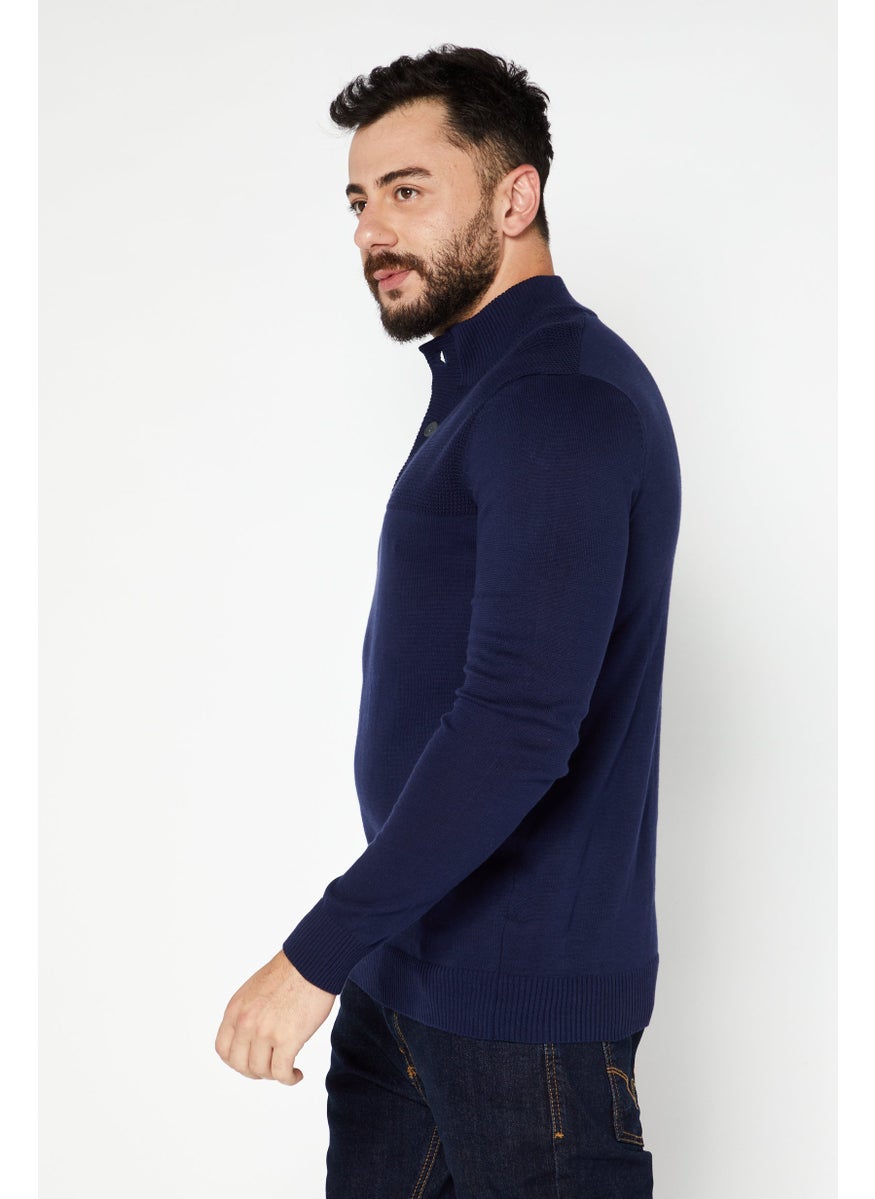 Club Room - Men Mock Neck Textured Long Sleeve Sweaters, Navy Blue - Image 1