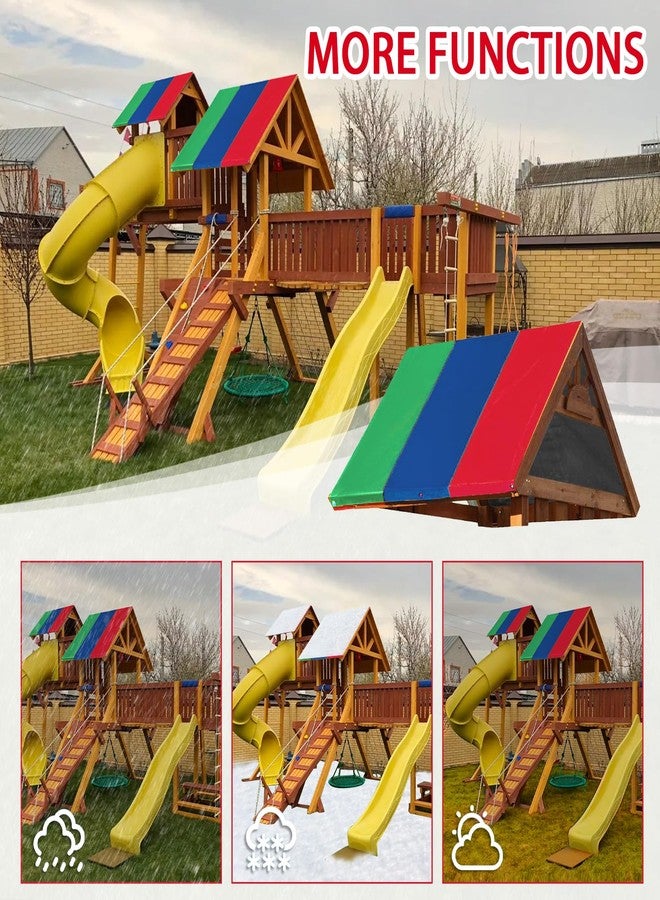 CHEOTIME Swing Set Replacement Tarp, 52 x 89 in Multicolor Playground Roof, Multicolor Backyard Playset Canopy Replacement for Play Set Outdoor(Green + Blue + Red) - Image 3