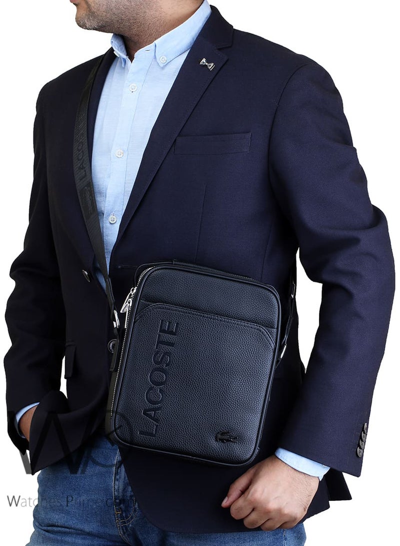 Lacoste Croc Crossbody Messenger Leather Bag Black For Men - Image 2