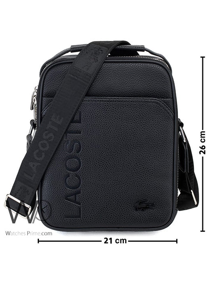 Lacoste Croc Crossbody Messenger Leather Bag Black For Men - Image 3