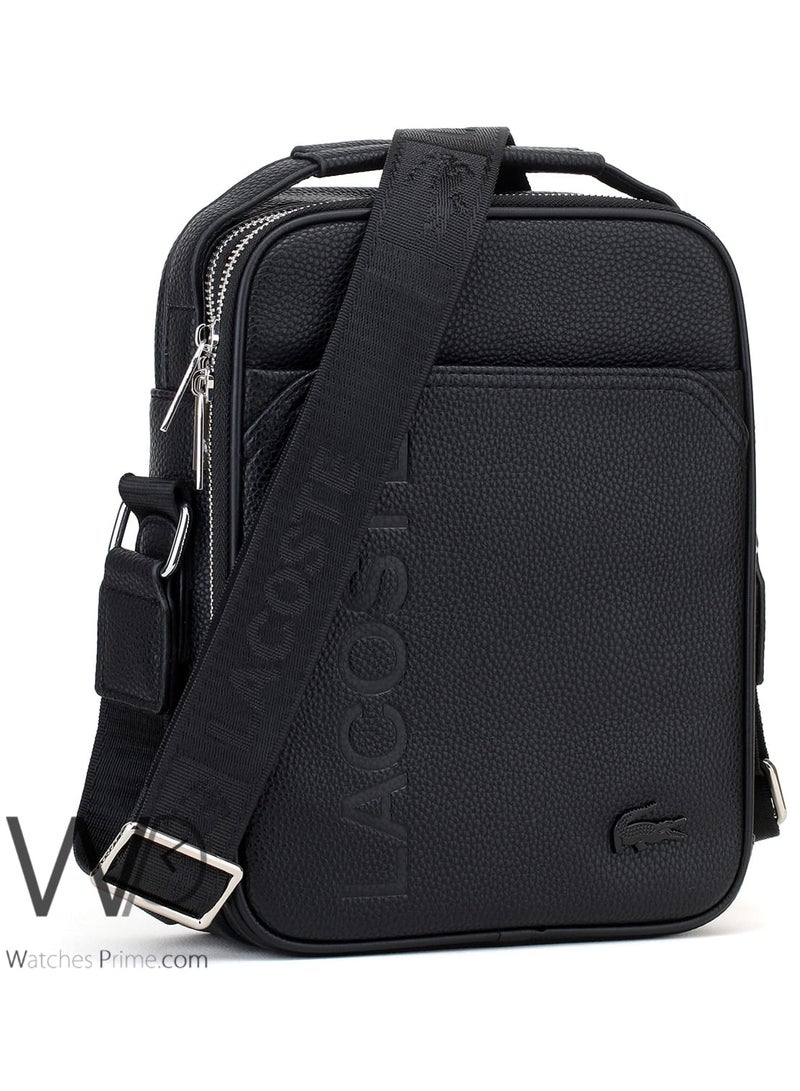 Lacoste Croc Crossbody Messenger Leather Bag Black For Men - Image 4