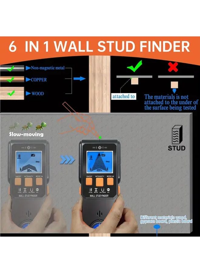 بلاك 6 إن 1 ماسح الحائط يكشف المعادن والخشب والأسلاك الحية مع فقاعة مستوى تحذير التيار المتردد - Image 5
