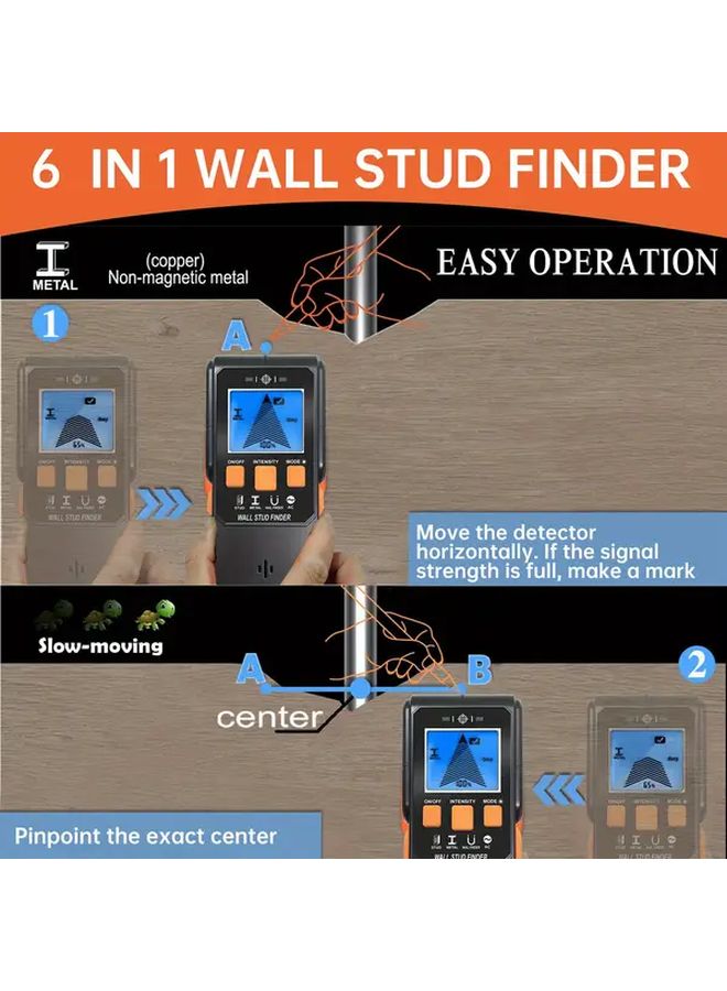 بلاك 6 إن 1 ماسح الحائط يكشف المعادن والخشب والأسلاك الحية مع فقاعة مستوى تحذير التيار المتردد - Image 4