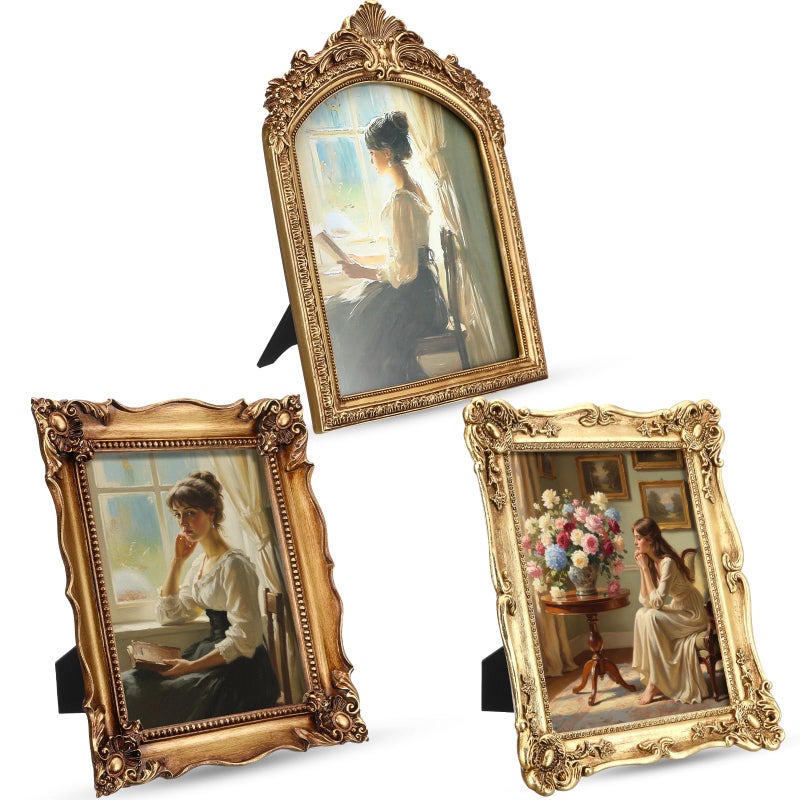 BrightRow 3 Pack Vintage Picture Frames, 8x10 Inch Gold Bronze Elegant Antique Photo Frames with Glass Front for Tabletop and Wall Mount Retro Home Decor Gallery Wall Art - Image 1