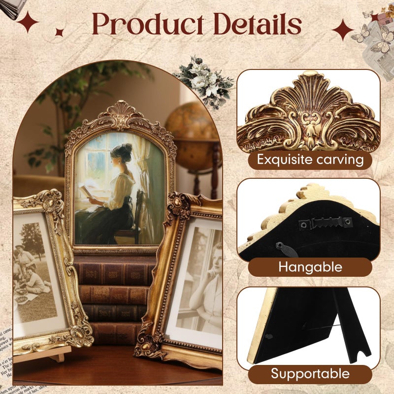 BrightRow 3 Pack Vintage Picture Frames, 8x10 Inch Gold Bronze Elegant Antique Photo Frames with Glass Front for Tabletop and Wall Mount Retro Home Decor Gallery Wall Art - Image 4