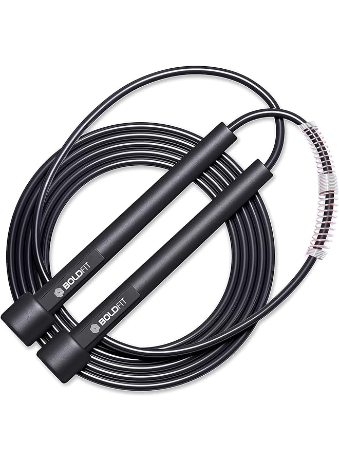 BOLDFIT Skipping Rope For Men And Women Jumping Rope With Adjustable Height Speed Skipping Rope For Kids, Women, Girls Rassi Jumping Men For Exercise, Gym, Sports Fitness - Black, Polyvinyl Chlorine