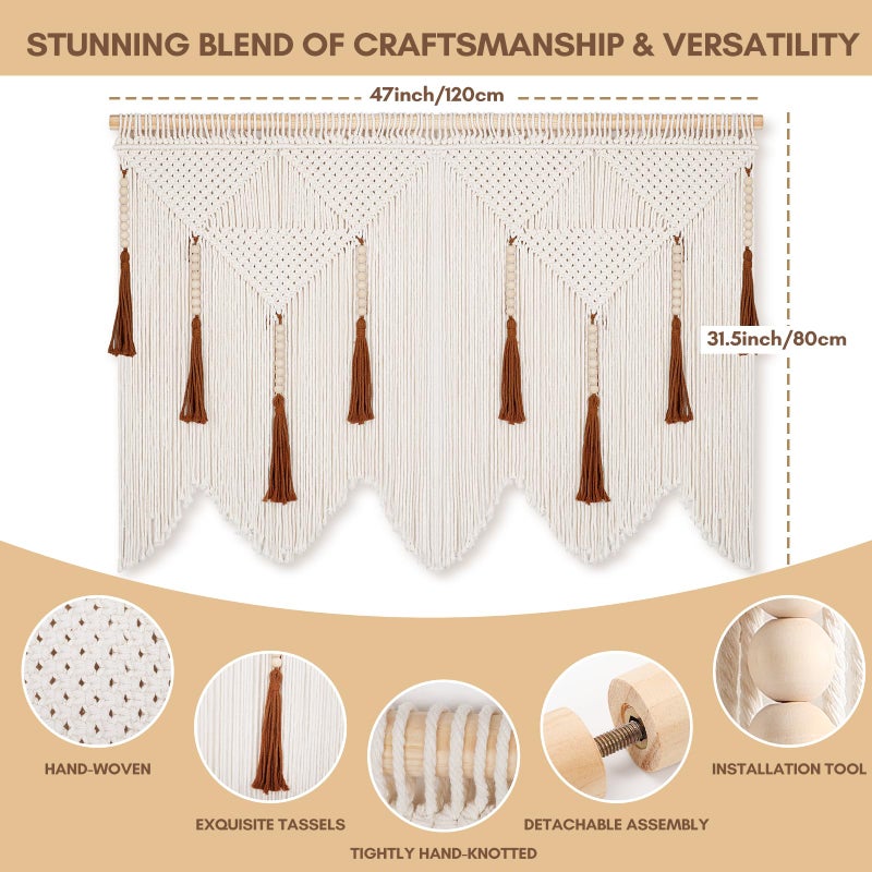 ANROYE Large Macrame Wall Hanging, Boho Woven Tapastry with Wood Bead Tassel, Above Bed Minimalist Decor for Bedroom, Bohemian Art Decoration for Living Room Apartment Home - Image 2