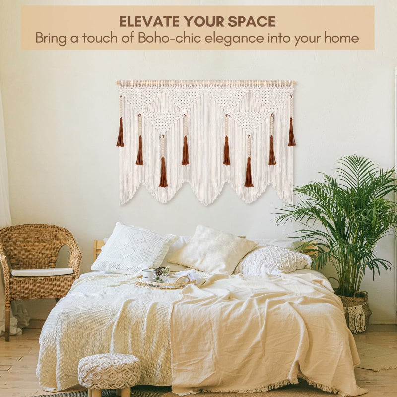 ANROYE Large Macrame Wall Hanging, Boho Woven Tapastry with Wood Bead Tassel, Above Bed Minimalist Decor for Bedroom, Bohemian Art Decoration for Living Room Apartment Home - Image 4