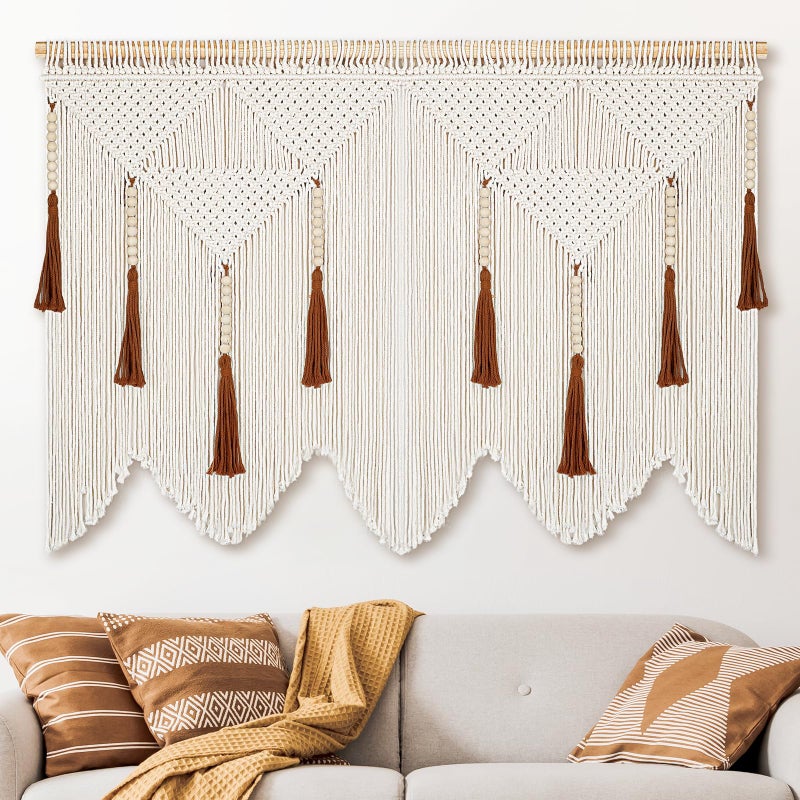 ANROYE Large Macrame Wall Hanging, Boho Woven Tapastry with Wood Bead Tassel, Above Bed Minimalist Decor for Bedroom, Bohemian Art Decoration for Living Room Apartment Home - Image 1