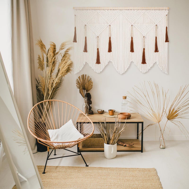 ANROYE Large Macrame Wall Hanging, Boho Woven Tapastry with Wood Bead Tassel, Above Bed Minimalist Decor for Bedroom, Bohemian Art Decoration for Living Room Apartment Home - Image 5