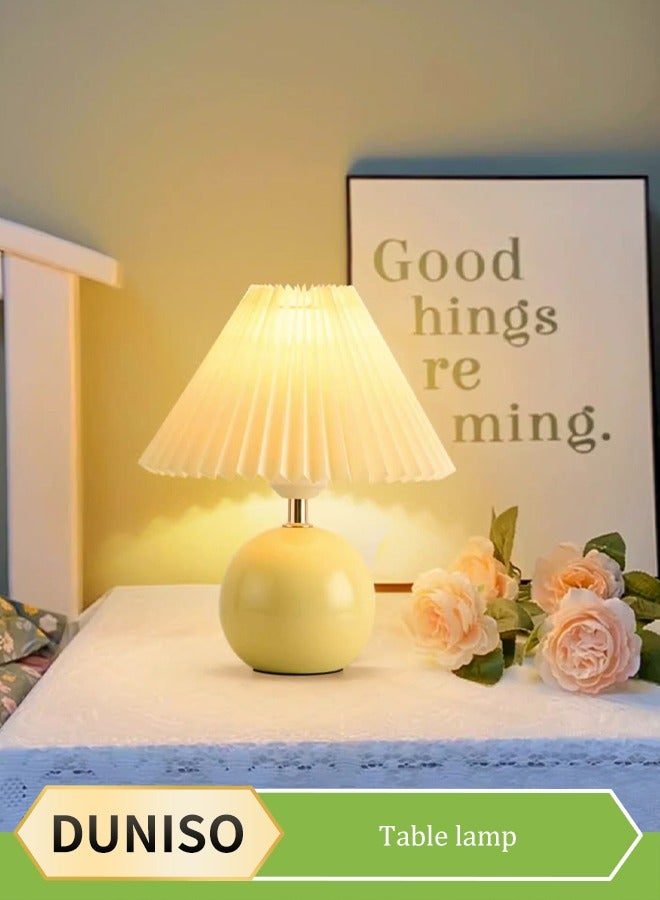 DUNISO 5W Modern Small Ceramic Table Lamp, Classic Bedside Desk lamp for Living Room Bedroom, Farmhouse Nightstand Lamps with Fabric Shade - Image 1