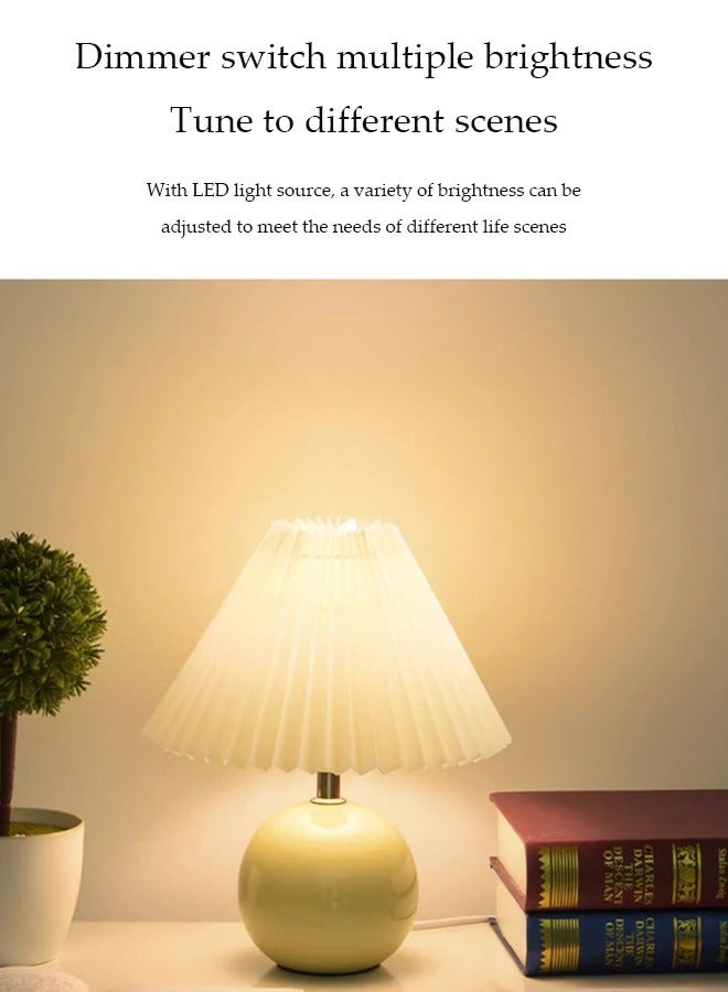 DUNISO 5W Modern Small Ceramic Table Lamp, Classic Bedside Desk lamp for Living Room Bedroom, Farmhouse Nightstand Lamps with Fabric Shade - Image 5