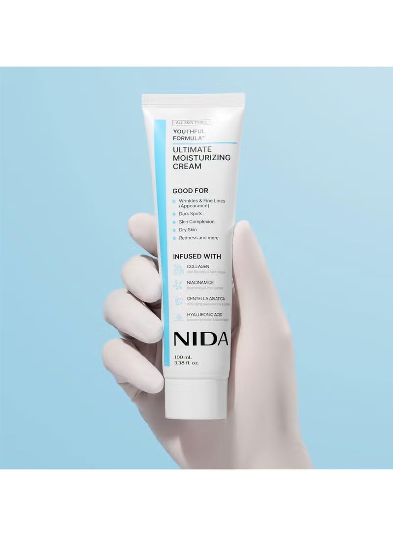 NIDA Youthful Formula™ Ultimate Moisturizing Cream | Centella Asiatica, Niacinamide, Hyaluronic Acid, Collagen | Wrinkles, Fine Lines, Dark Spots, Dry Skin, Redness | 3.38 fl. oz., 100ml - Image 2
