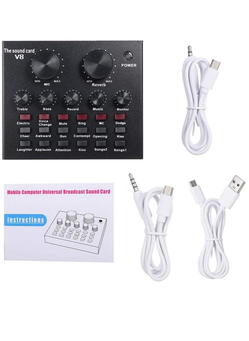 null - V8 Multifunctional Live Sound Card USB Audio Interface Intelligent Volume Adjustable Audio Mixer Sound Card for Recording Hosting Speech - Image 1