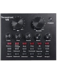 V8 Multifunctional Live Sound Card USB Audio Interface Intelligent Volume Adjustable Audio Mixer Sound Card for Recording Hosting Speech