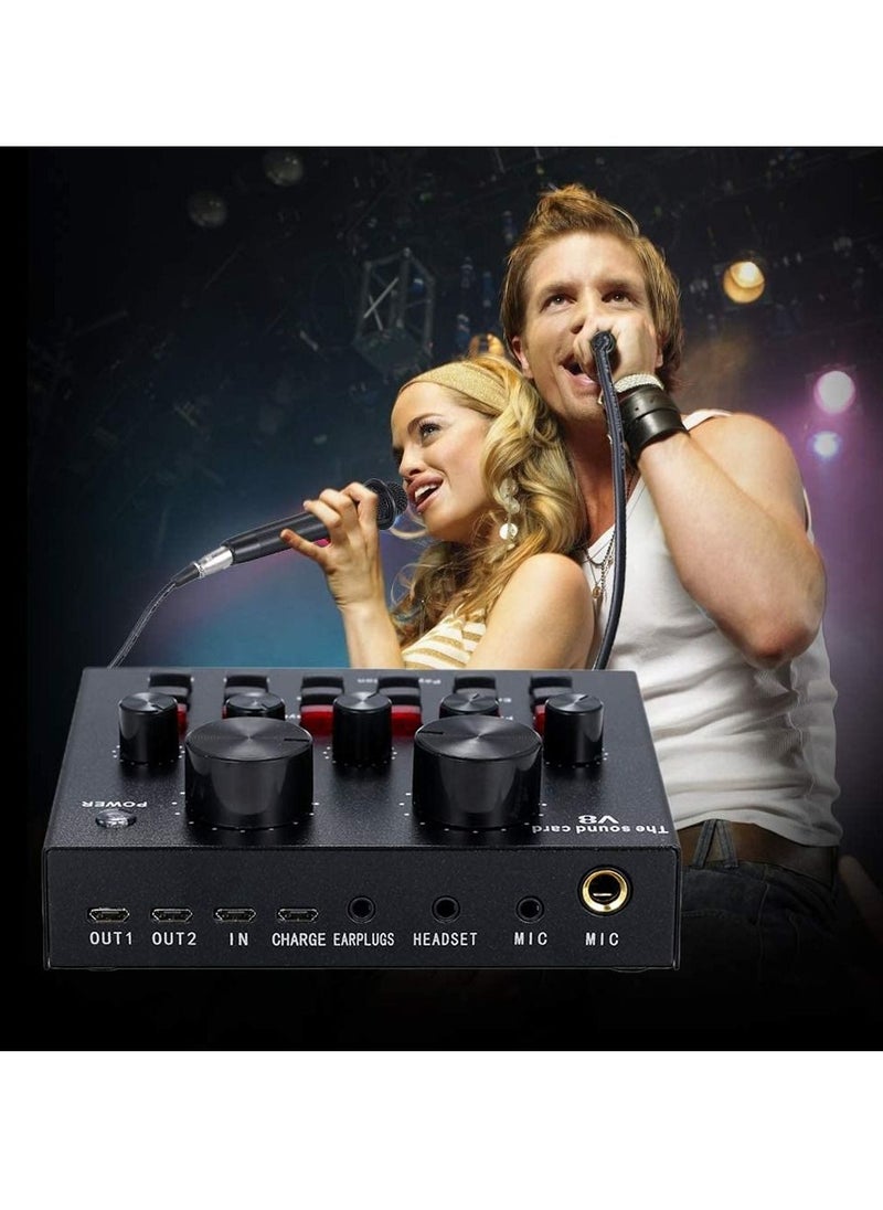 null - V8 Multifunctional Live Sound Card USB Audio Interface Intelligent Volume Adjustable Audio Mixer Sound Card for Recording Hosting Speech - Image 1