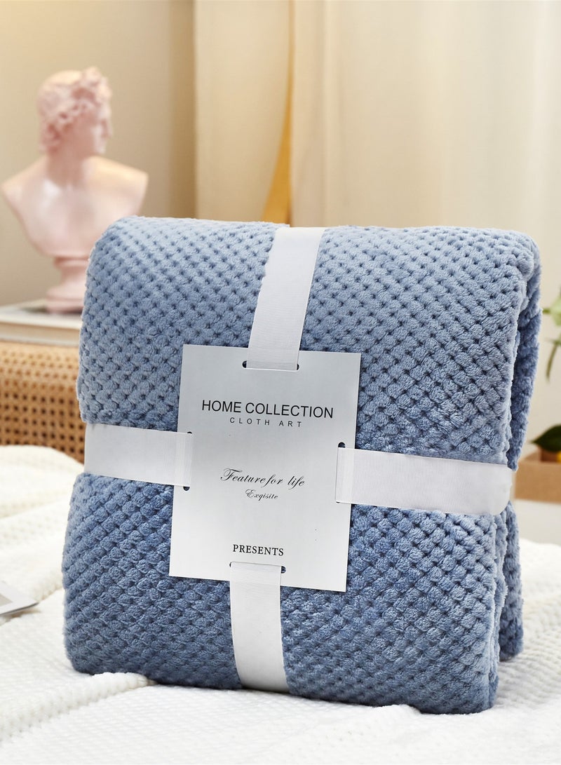 Loquat Solid Color Pineapple Check Blanket Sofa Blanket Coral Velvet Blanket Flannel Blanket Nap Blanket Blue 