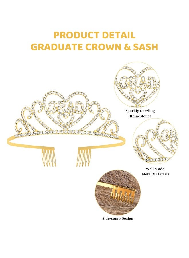 Gold Graduate Crown and Sash Set, Graduation Party Decorations, Graduate Crowns for Women, Grad Tiara and Blue "I Graduated" Sash for Women, Grad Cap Decorations Grad Cap Topper - Image 3